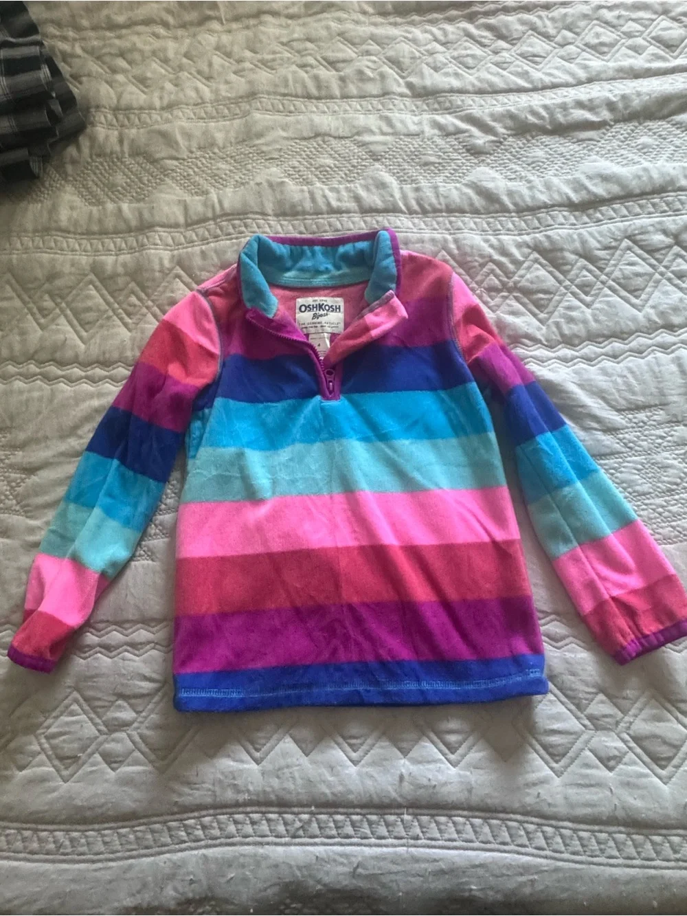 OshKosh B'gosh Girls Pink Blue Purple Striped Fleece Pullover